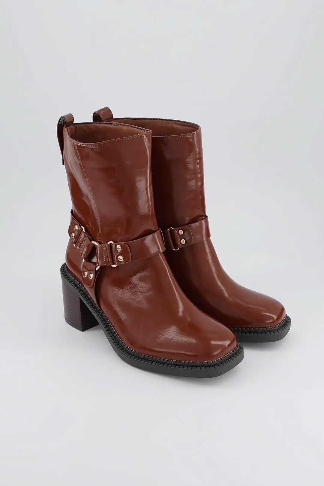 Image thumbnail 7 of 7 of V by Very Mid Calf Low Block Biker Boot - Brown
