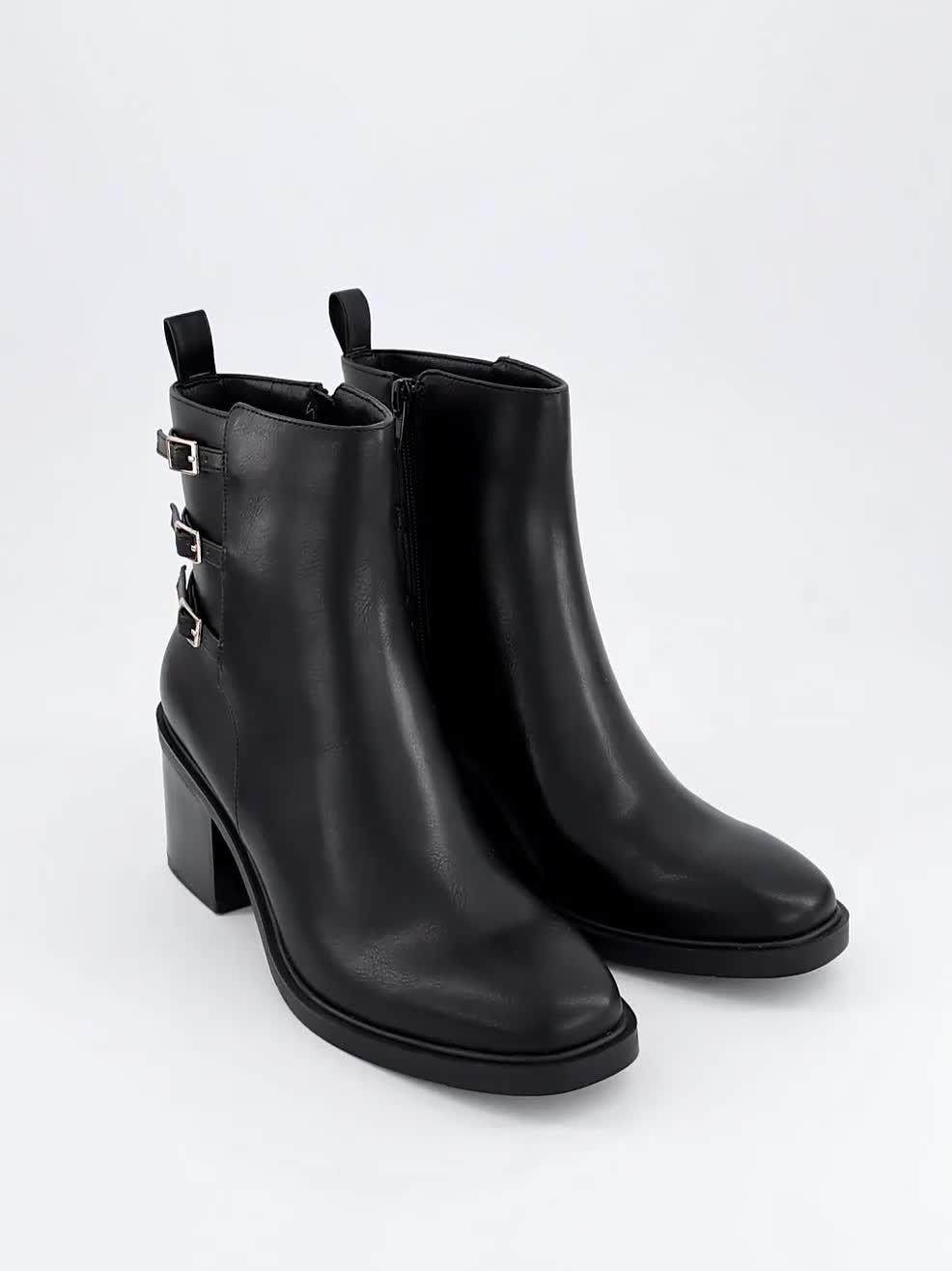 Image thumbnail 7 of 7 of V by Very Triple Buckle Block Heel Ankle Boot - Black
