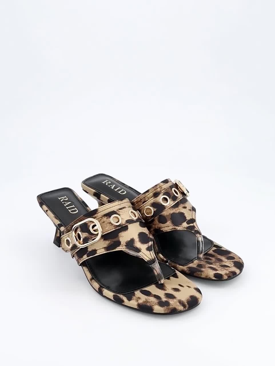 Image thumbnail 7 of 7 of Raid Inkaa Toe Post Hardware Sandal - Leopard Print