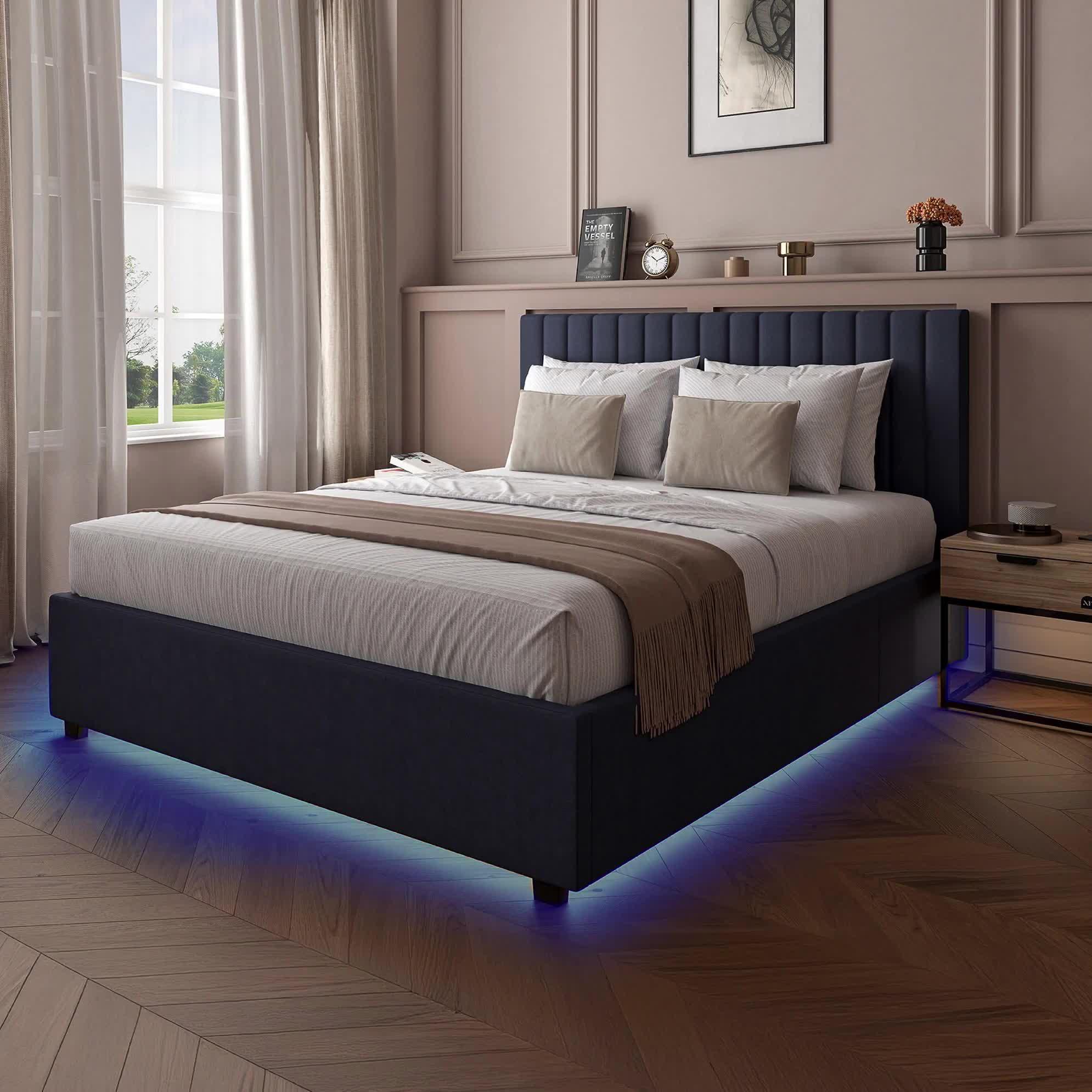 Image thumbnail 8 of 8 of XR Living Maisie Velvet Ottoman Bed with Under Frame LED Lights &ndash; Navy