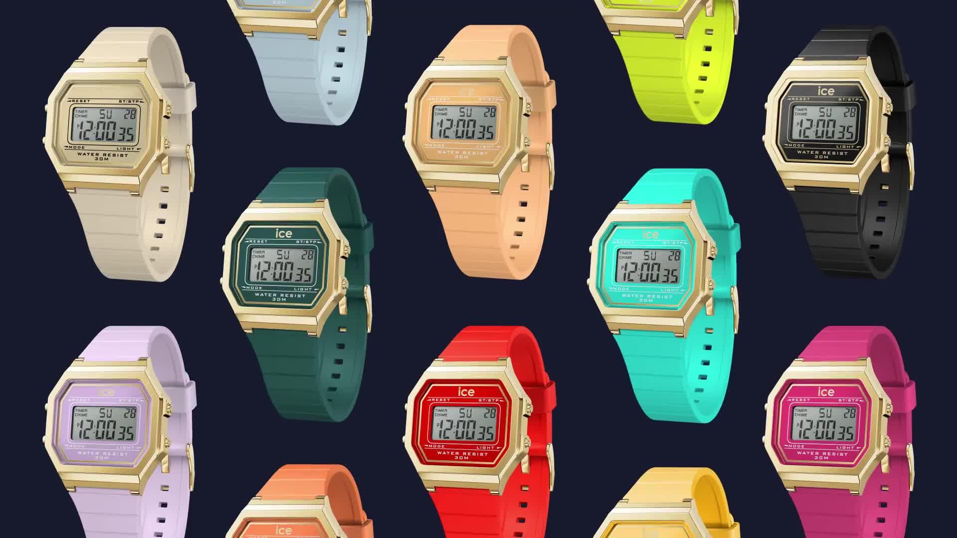 Video of ice-watch-ice-watch-retro-digi-gold-case-grey-dial-grey-silcone-strap-32mm-digital-watch
