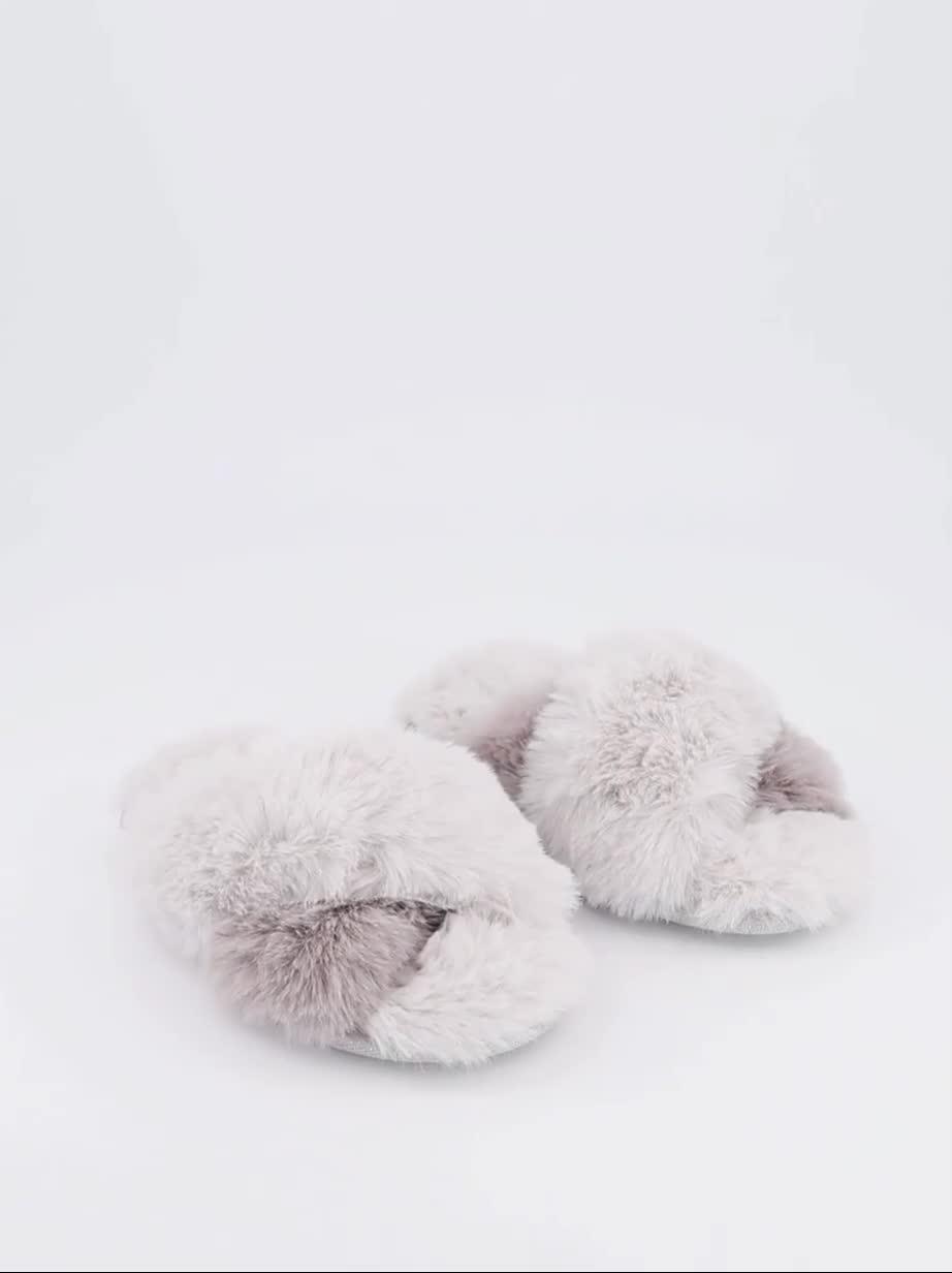 Image thumbnail 7 of 7 of V by Very Girls Cross Over Fluffy Slipper - Grey