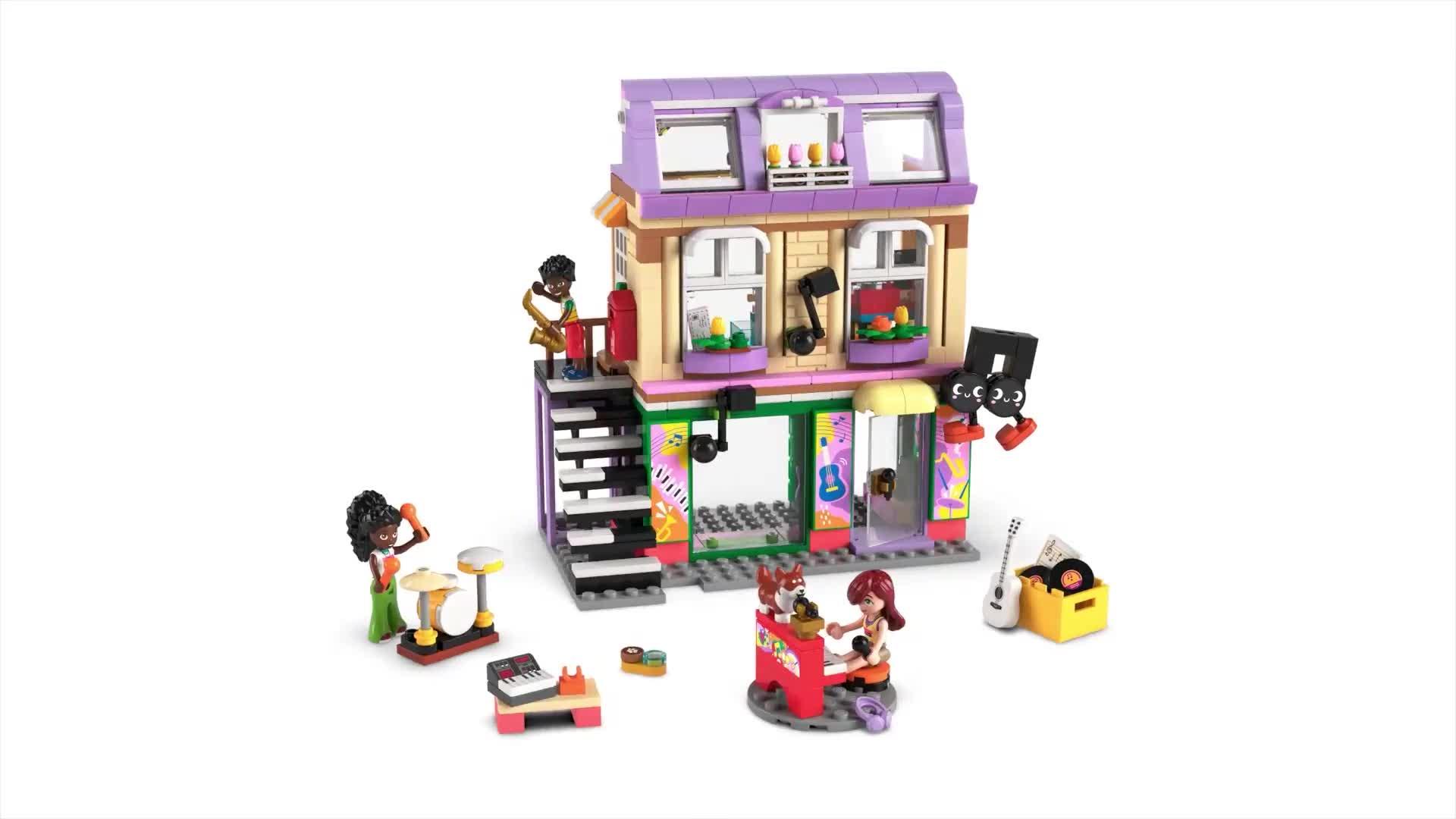 Video of lego-friends-music-shop-amp-apartment-building-set-pretend-play-toy-42653