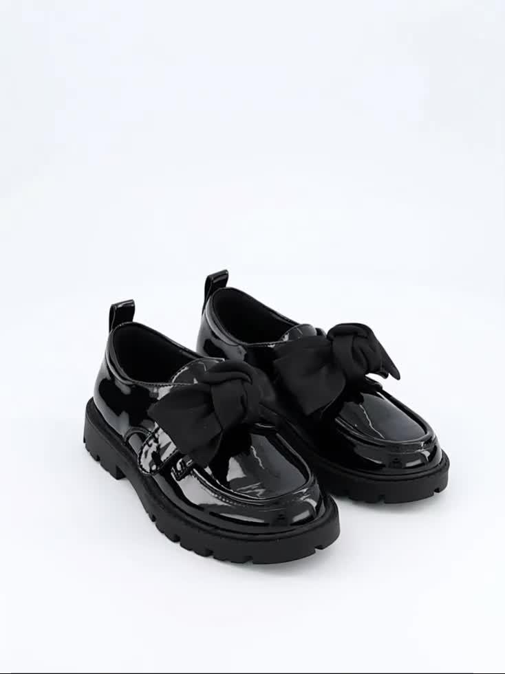 Video of the-very-collection-girls-patent-mary-jane-bow-school-shoes-black