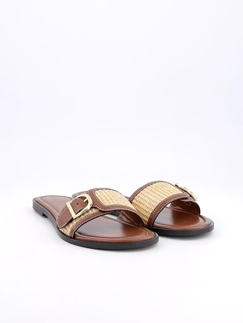 Video of mango-raffia-leather-blend-sandals-with-buckle-brown