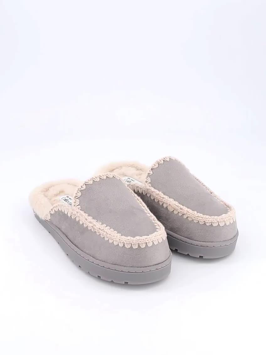 Video of the-very-collection-faux-suede-stitch-detail-mule-slipper-grey