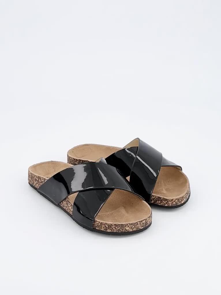Image thumbnail 6 of 6 of The Very Collection Patent Cross Over Corkbed Sliders - Black