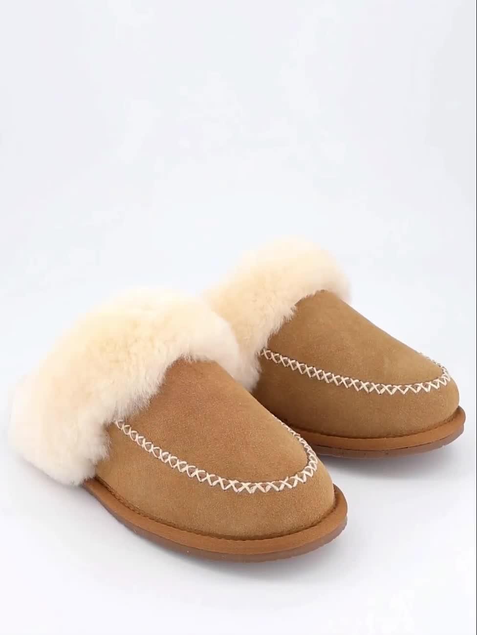 Image thumbnail 7 of 7 of Loungeable Tan Sheepskin Whipstitch Mule Slippers - Tan