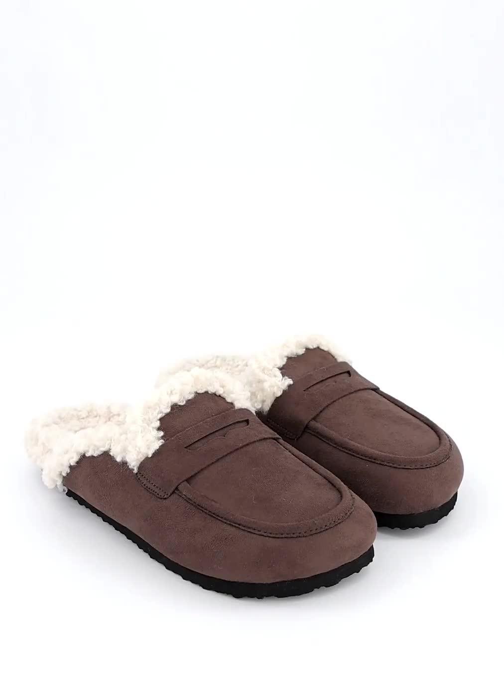 Video of the-very-collection-faux-suede-mule-slipper-with-borg-lining-brown