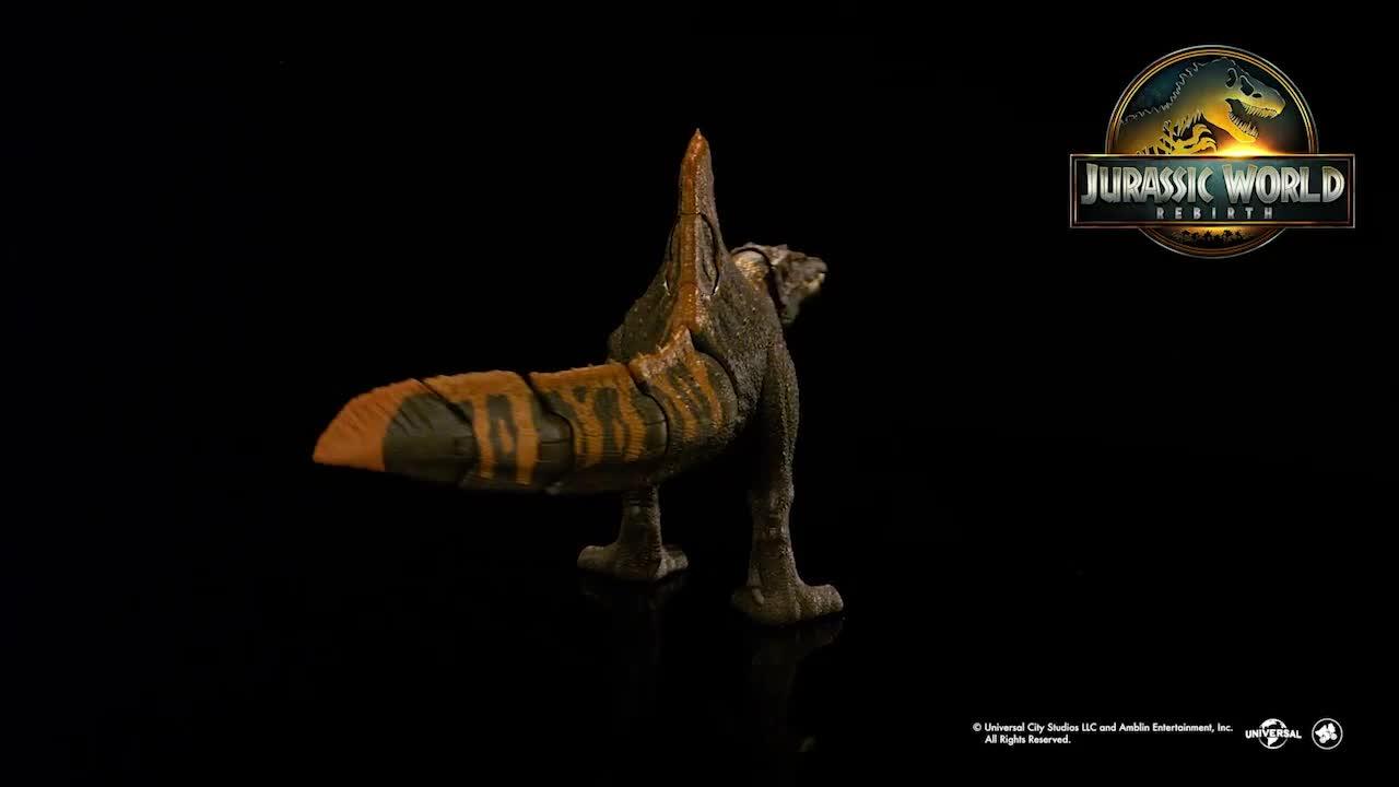 Video of jurassic-world-rebirth-tail-thrasher-spinosaurus-action-figure-dinosaur-toy