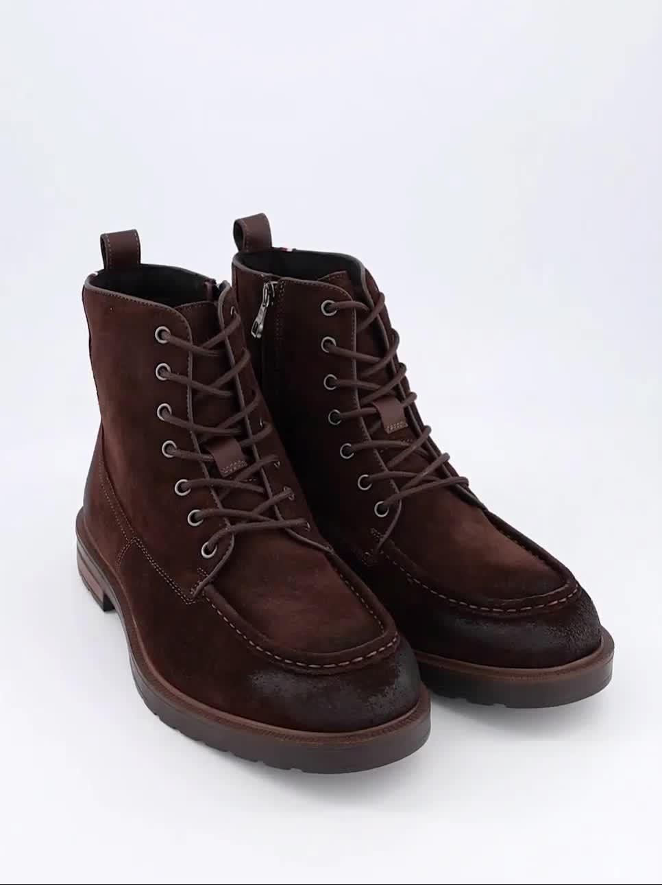Video of tommy-hilfiger-cleated-suede-side-zip-lace-up-boots-brown