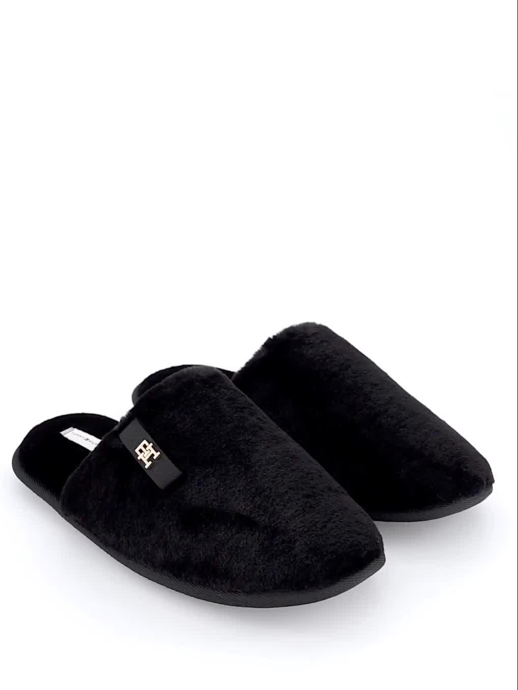 Video of tommy-hilfiger-faux-fur-slipper-black