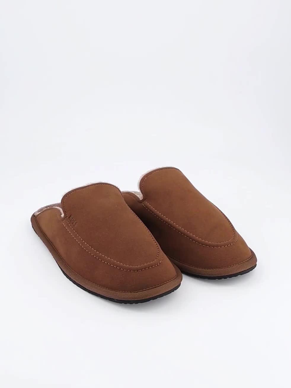 Video of boss-home-faux-fur-lined-mule-slippers-brown
