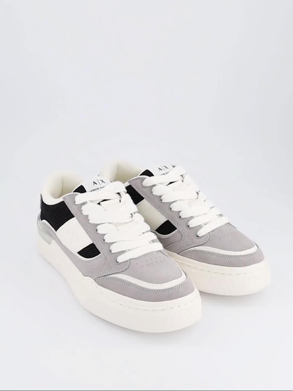 Video of armani-exchange-flick-pu-amp-suede-cupsole-trainers-grey