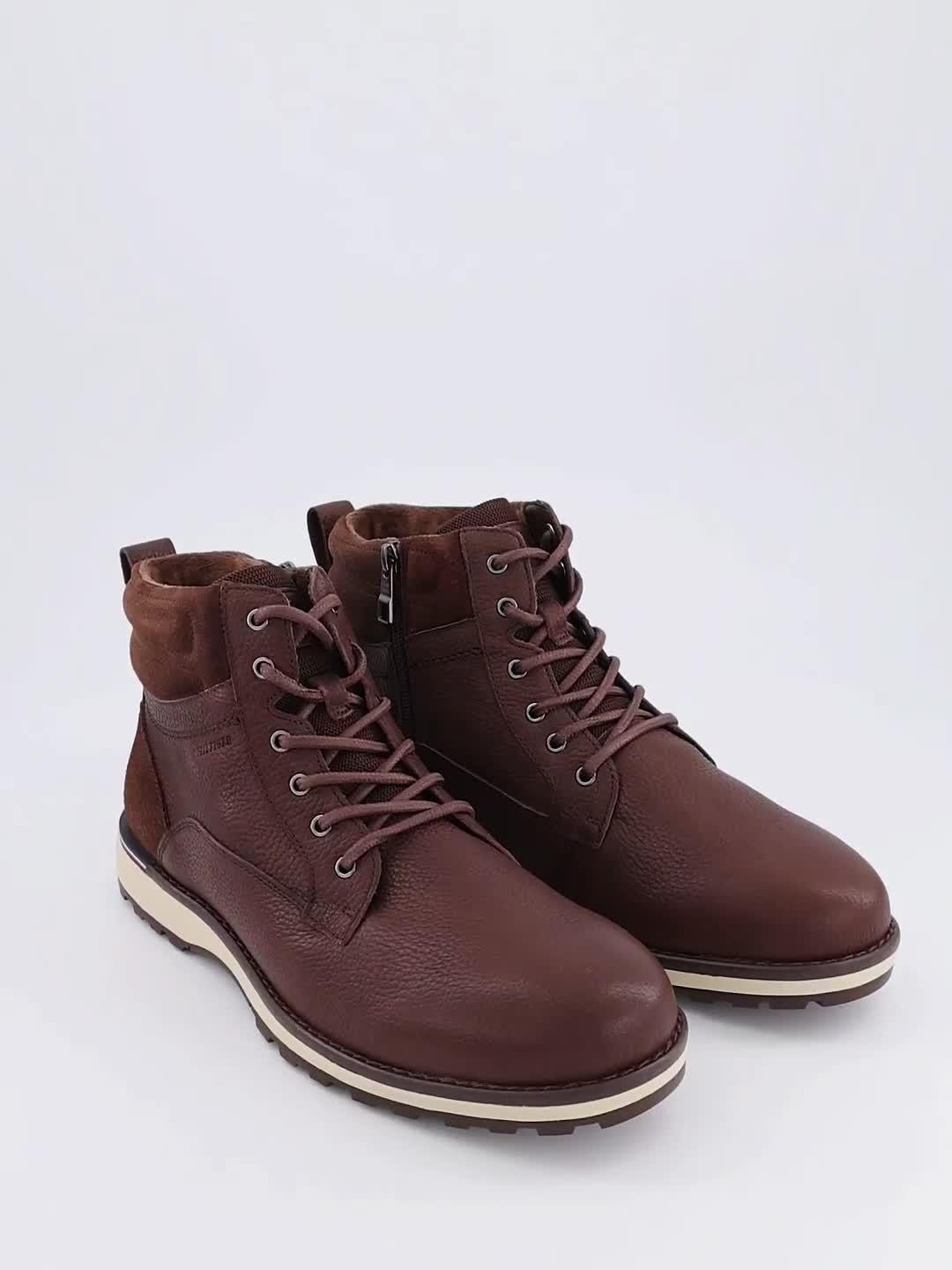 Video of tommy-hilfiger-corporate-leather-lace-up-boots-brown