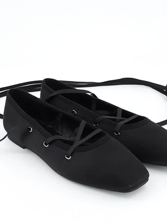Image thumbnail 8 of 8 of The Very Collection Ghillie Ballet Flat Shoe - Black