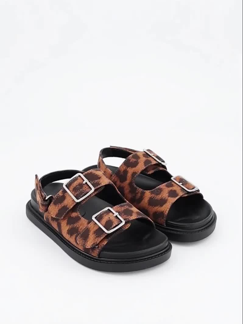 Video of the-very-collection-leopard-buckle-strap-sandals-brown
