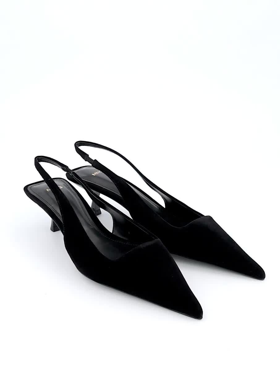 Image thumbnail 5 of 5 of Mango Velvet Sling Back Kitten Heel - Black