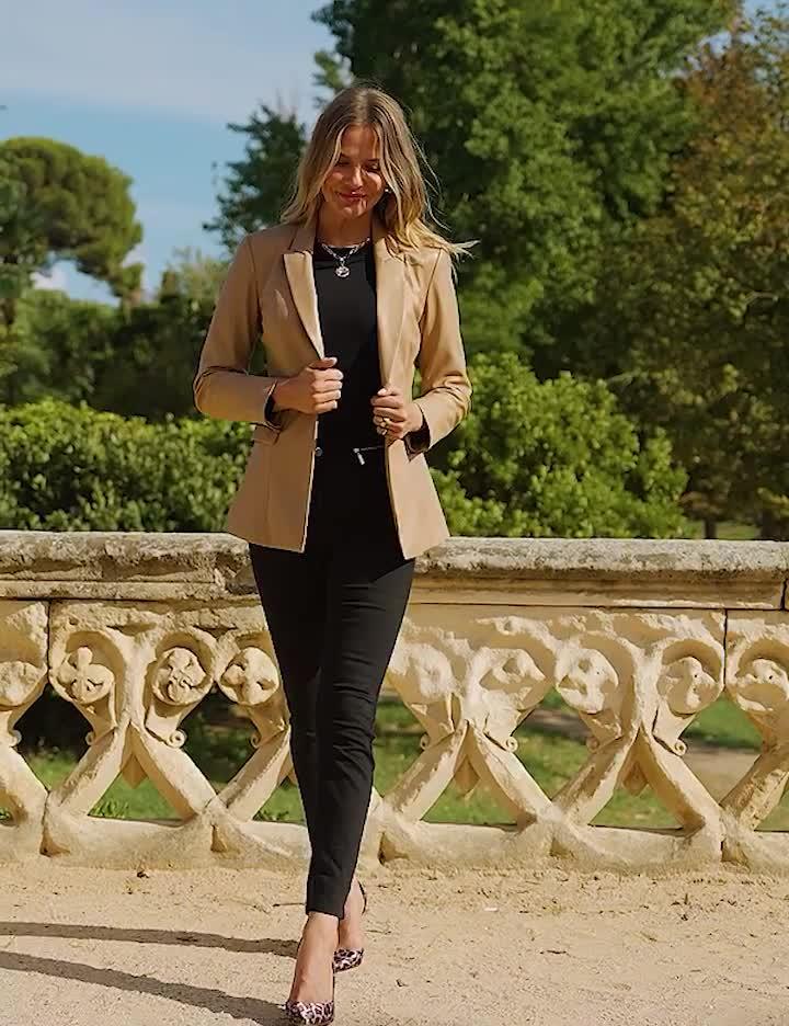 Image thumbnail 6 of 6 of Sosandar Tan Premium Faux Leather Blazer