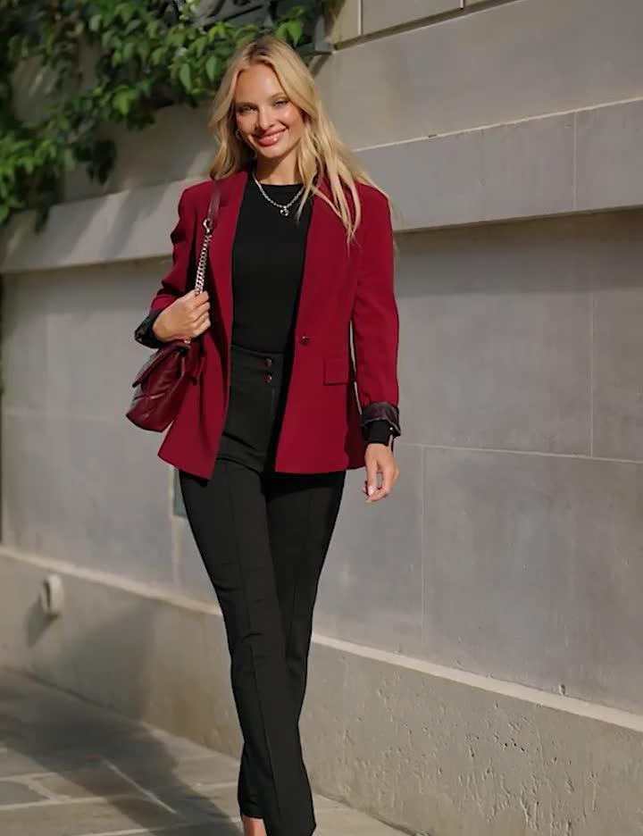 Image thumbnail 6 of 6 of Sosandar Burgundy Single Breasted Blazer - Red