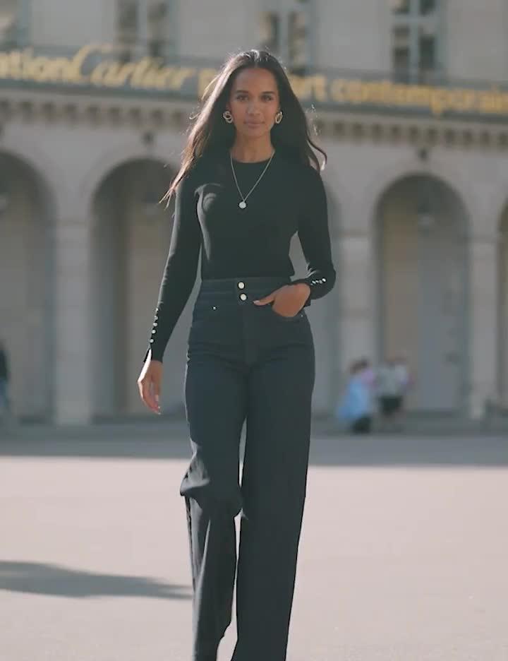Image thumbnail 5 of 5 of Sosandar Dark Indigo Contour Waist Wide Leg Jeans - Navy