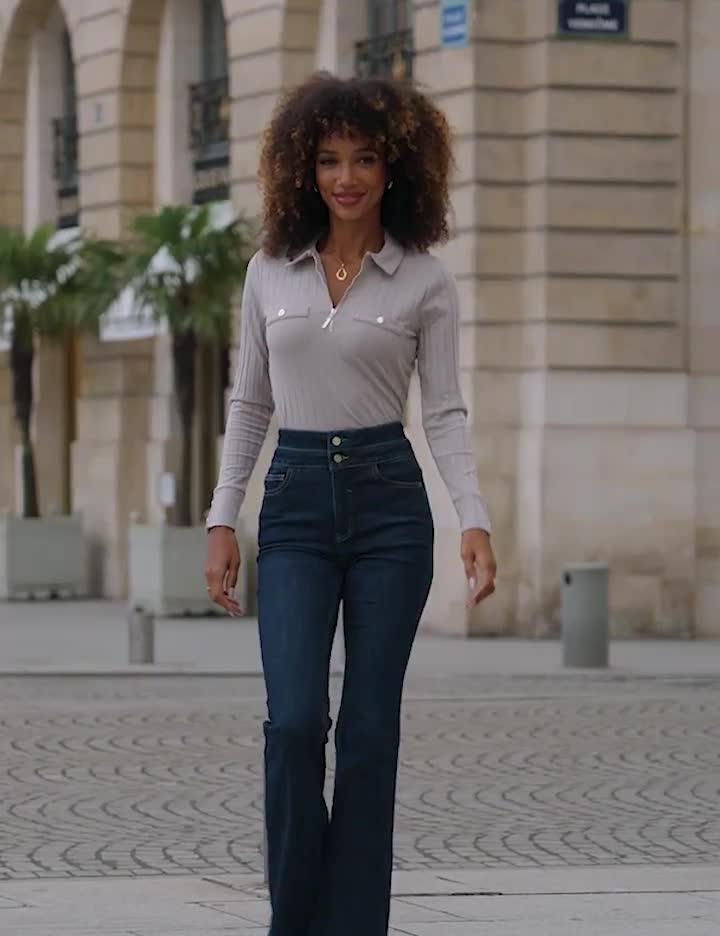 Image thumbnail 6 of 6 of Sosandar Blue Black Contour Waist Kick Flare Jeans - Navy