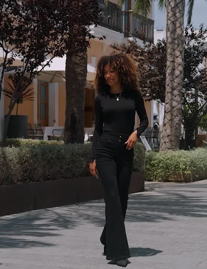 Image thumbnail 6 of 6 of Sosandar Contour Waist Kick Flare Jeans - Black