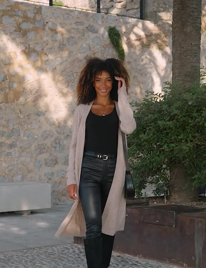 Image thumbnail 6 of 6 of Sosandar Camel Super Cosy Cable Knit Longline Cardigan - Beige