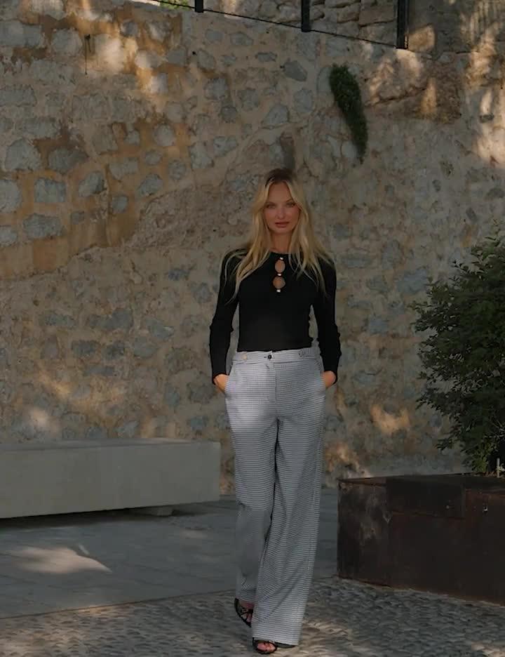 Image thumbnail 6 of 6 of Sosandar Dogtooth Wide Leg Trousers - Black &amp; White
