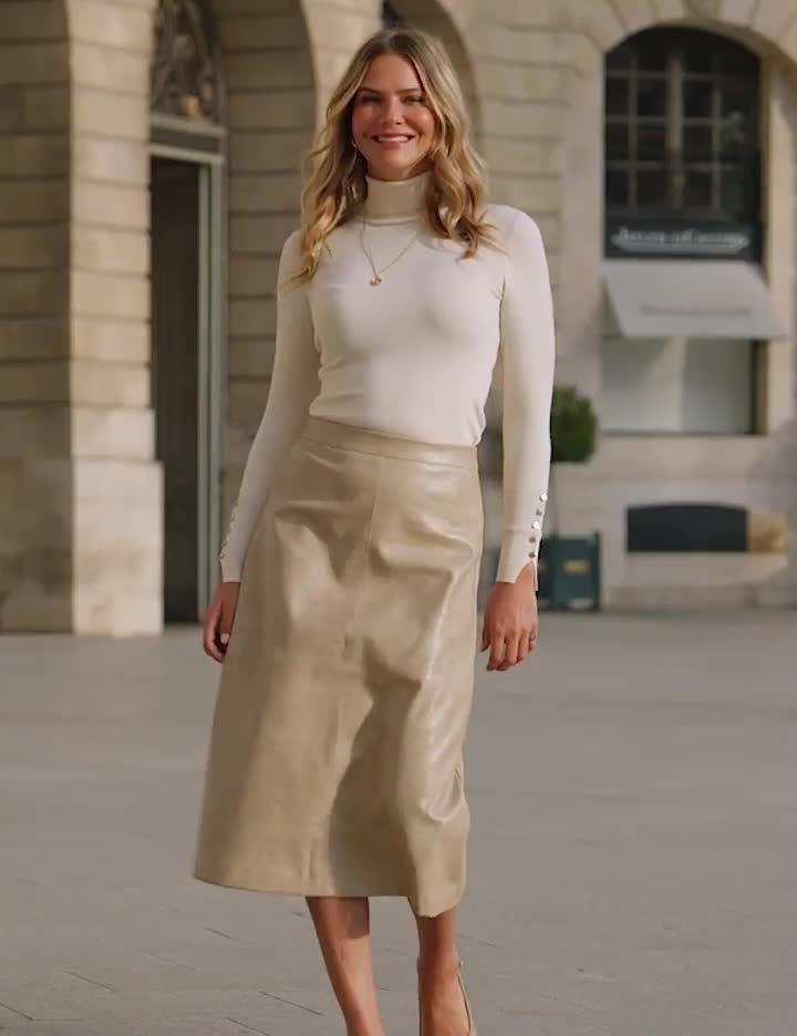 Image thumbnail 5 of 5 of Sosandar Croc Print Faux Leather A-Line Skirt - Ecru