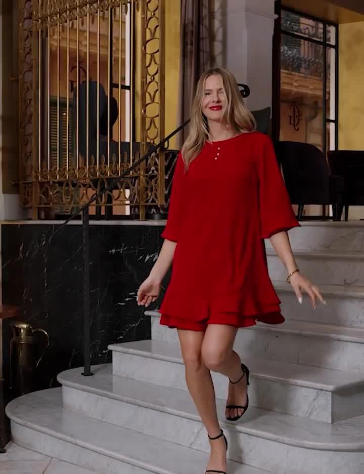 Image thumbnail 6 of 6 of Sosandar Ruffle Hem Shift Dress - Red