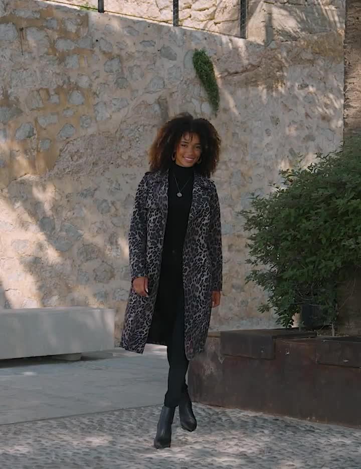Image thumbnail 6 of 6 of Sosandar Leopard Print Trench Coat - Brown