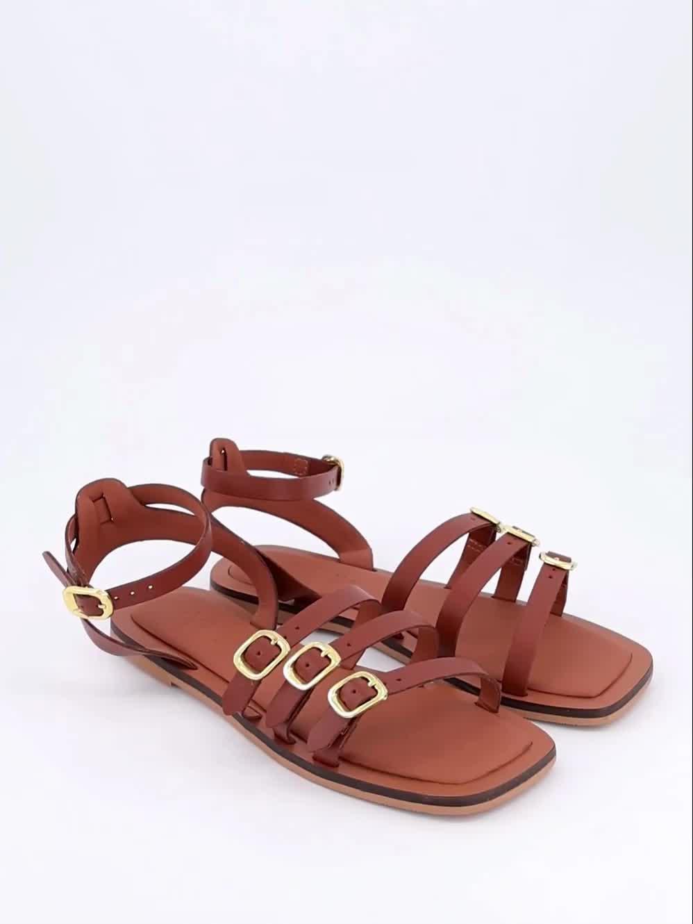 Image thumbnail 7 of 7 of The Very Collection Leather Strappy Flat Sandals - Brown
