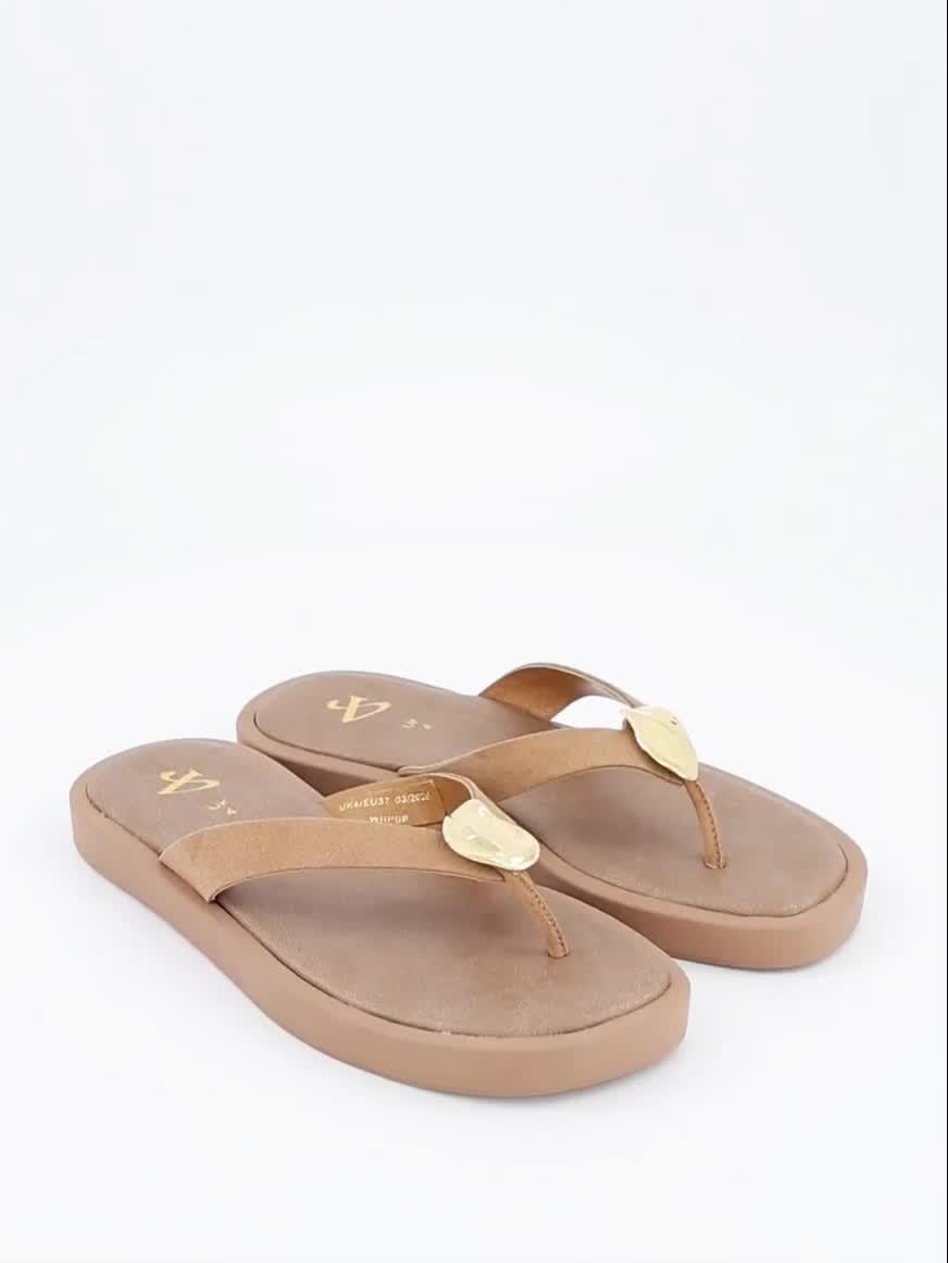 Image thumbnail 7 of 7 of The Very Collection Leather Thong Flat Sandal - Beige