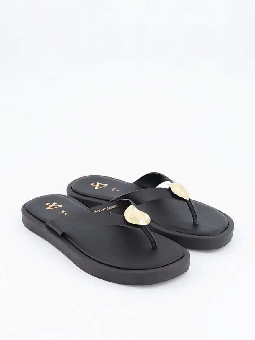 Image thumbnail 7 of 7 of The Very Collection Leather Thong Flat Sandal - Black