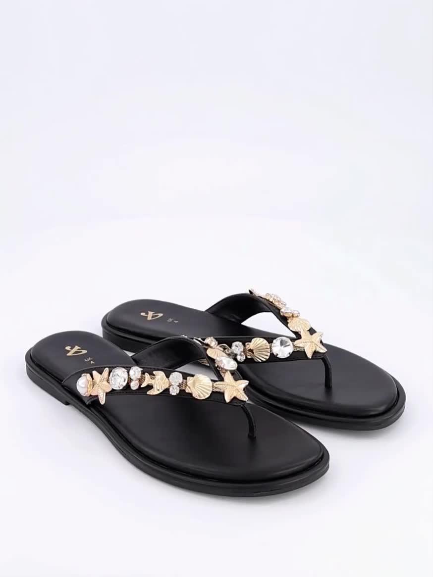 Image thumbnail 7 of 7 of The Very Collection Embellished Toe Post Flat Sandals - Black