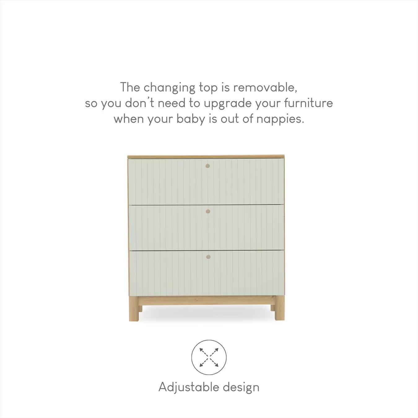 Image thumbnail 7 of 7 of CuddleCo Remi 3pc Set 3 Drawer Dresser, Cot Bed and Wardrobe Oak/Green