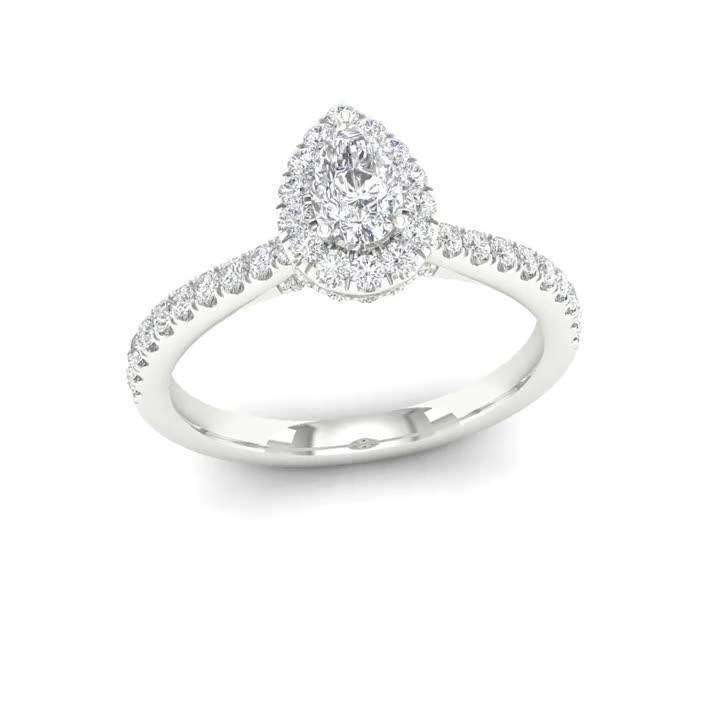 Video of ernest-jones-engagement-ring-18ct-gold-amp-platinum-pear-halo-050ct-diamond-ring-white