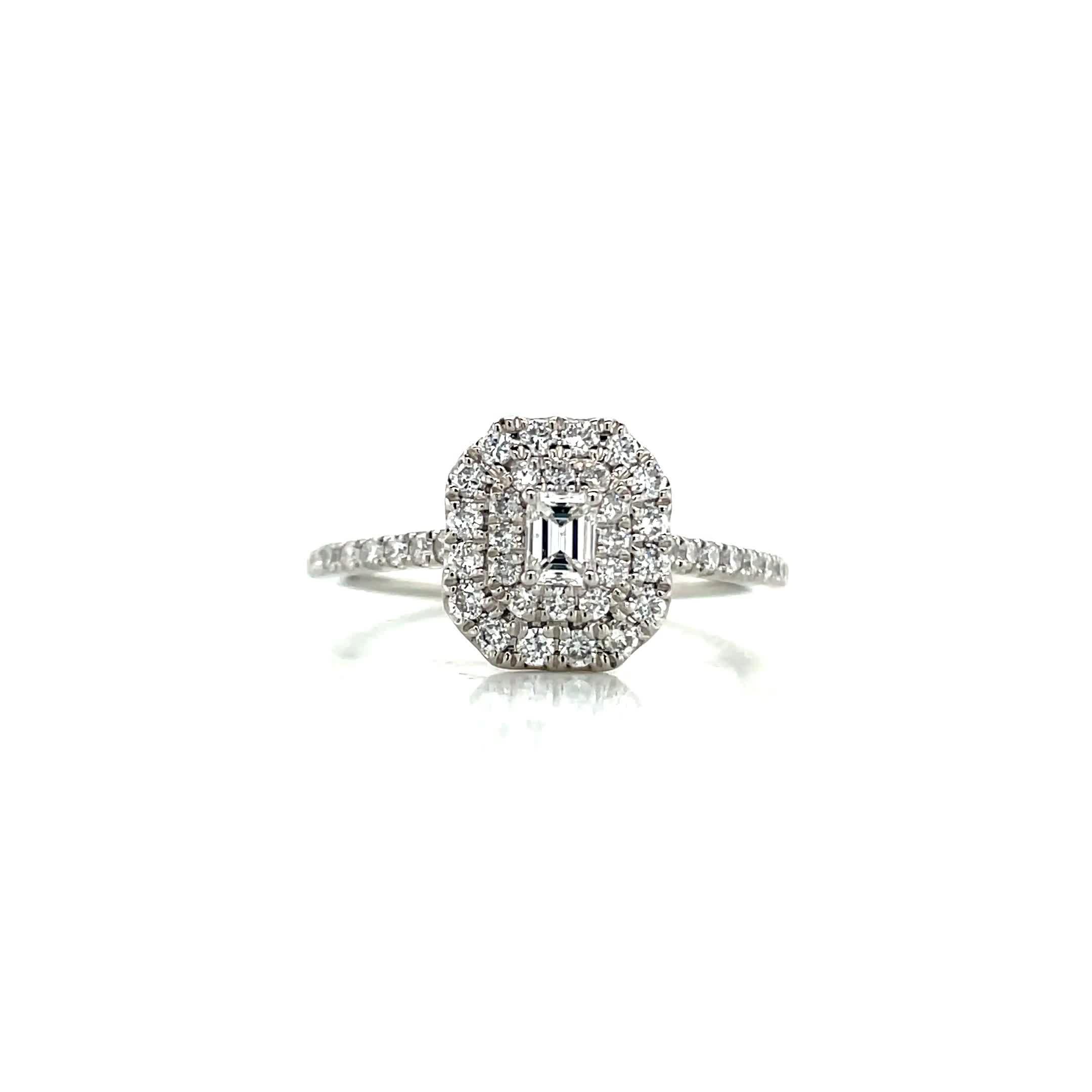 Image thumbnail 5 of 5 of Ernest Jones Engagement Ring Emerald Shaped Halo 0.50Ct Diamond Ring - Platinum