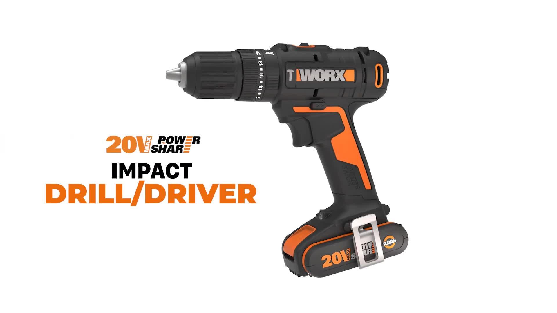 Video of worx-20v-powershare-50nm-cordless-hammer-drill-with-x2-20ah-battery-amp-51pc-bit-kit