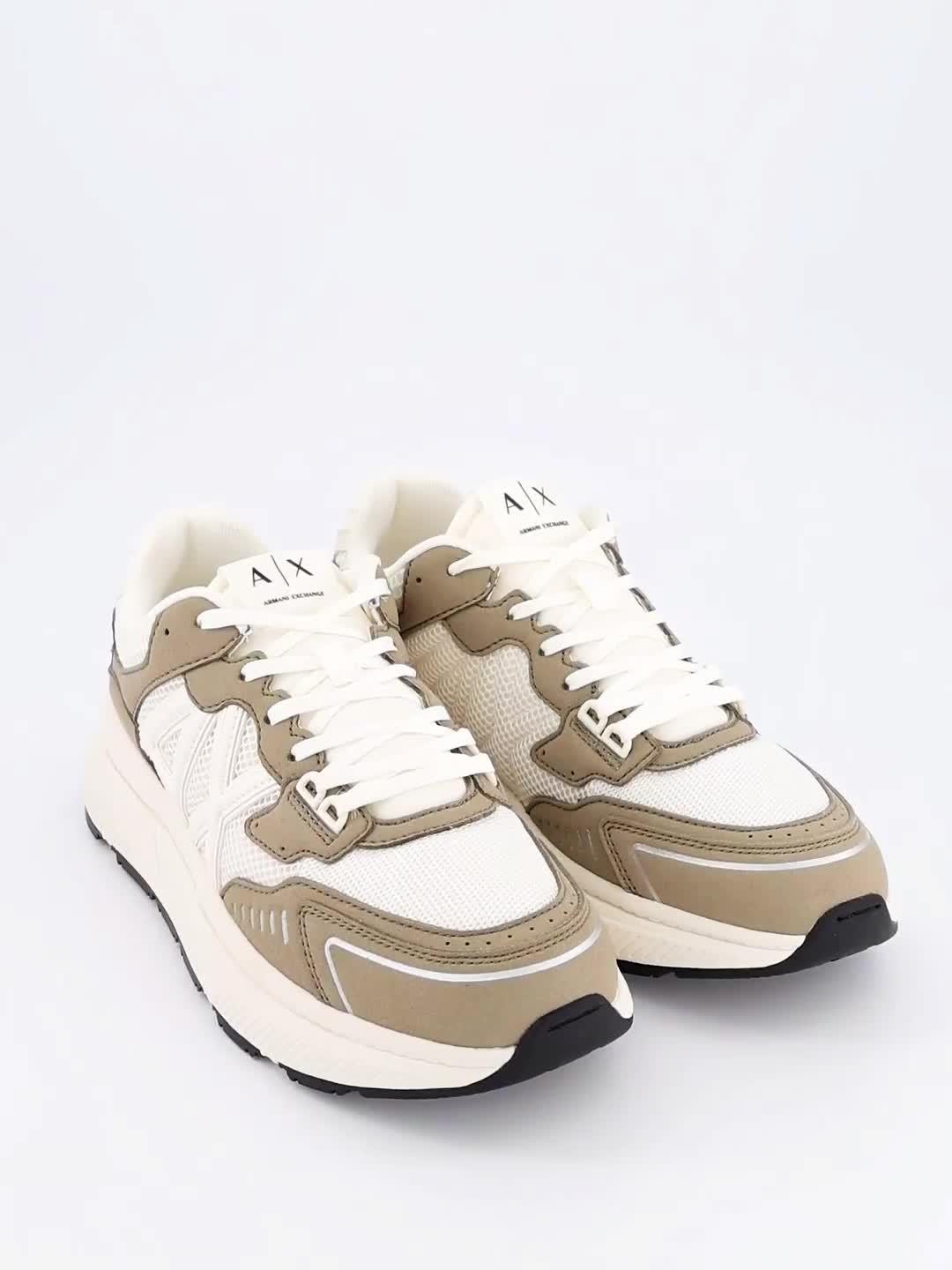 Video of armani-exchange-lucky-microsuede-mesh-trainer-white