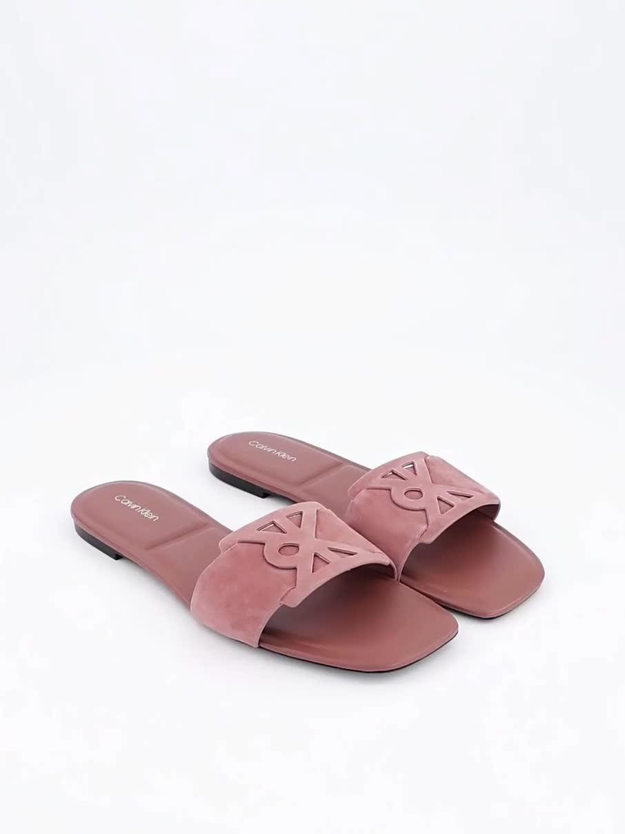Image thumbnail 7 of 7 of Calvin Klein Suede Emblem Flat Sandals - Brown