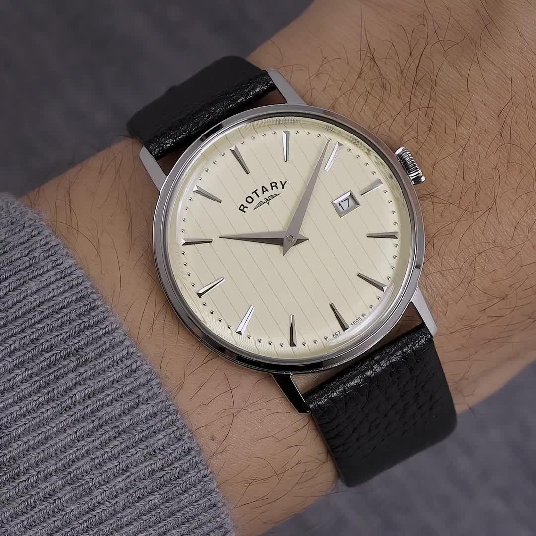 Image thumbnail 6 of 6 of Rotary Men's SS Black Strap Cream Dial 50m