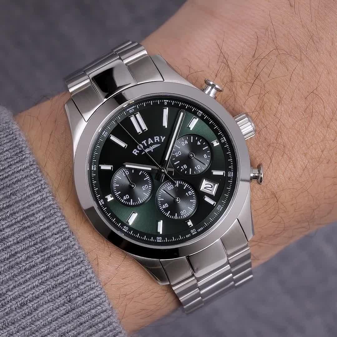 Image thumbnail 6 of 6 of Rotary Men's SS Chronograph Bracelet Green Dial 50m