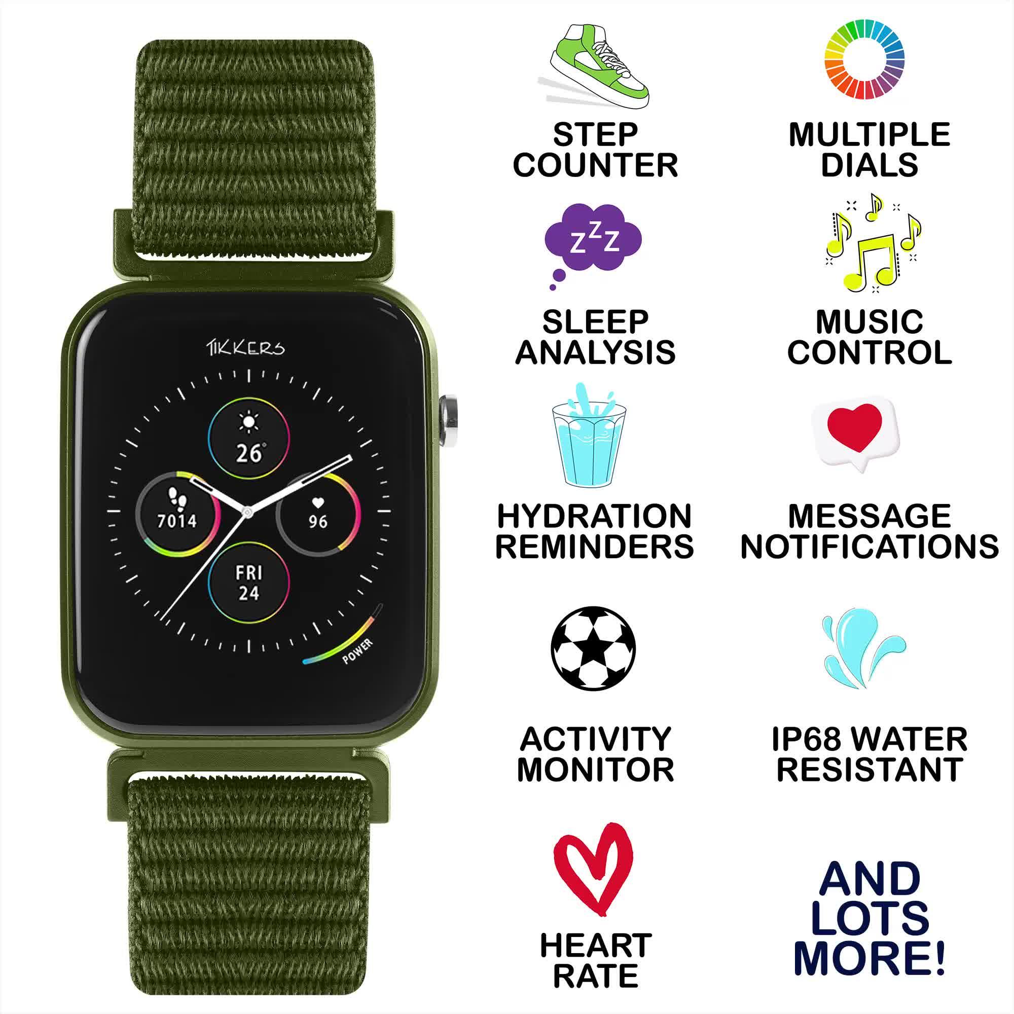 Video of tikkers-smart-series-13-green-velcro-strap-smart-watch