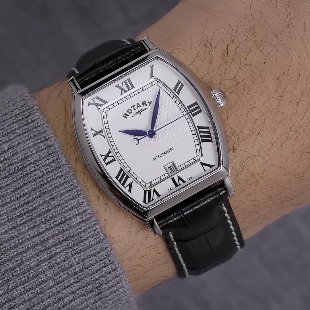 Image thumbnail 6 of 6 of Rotary Men's Automatic SS Black Strap White Dial 50m