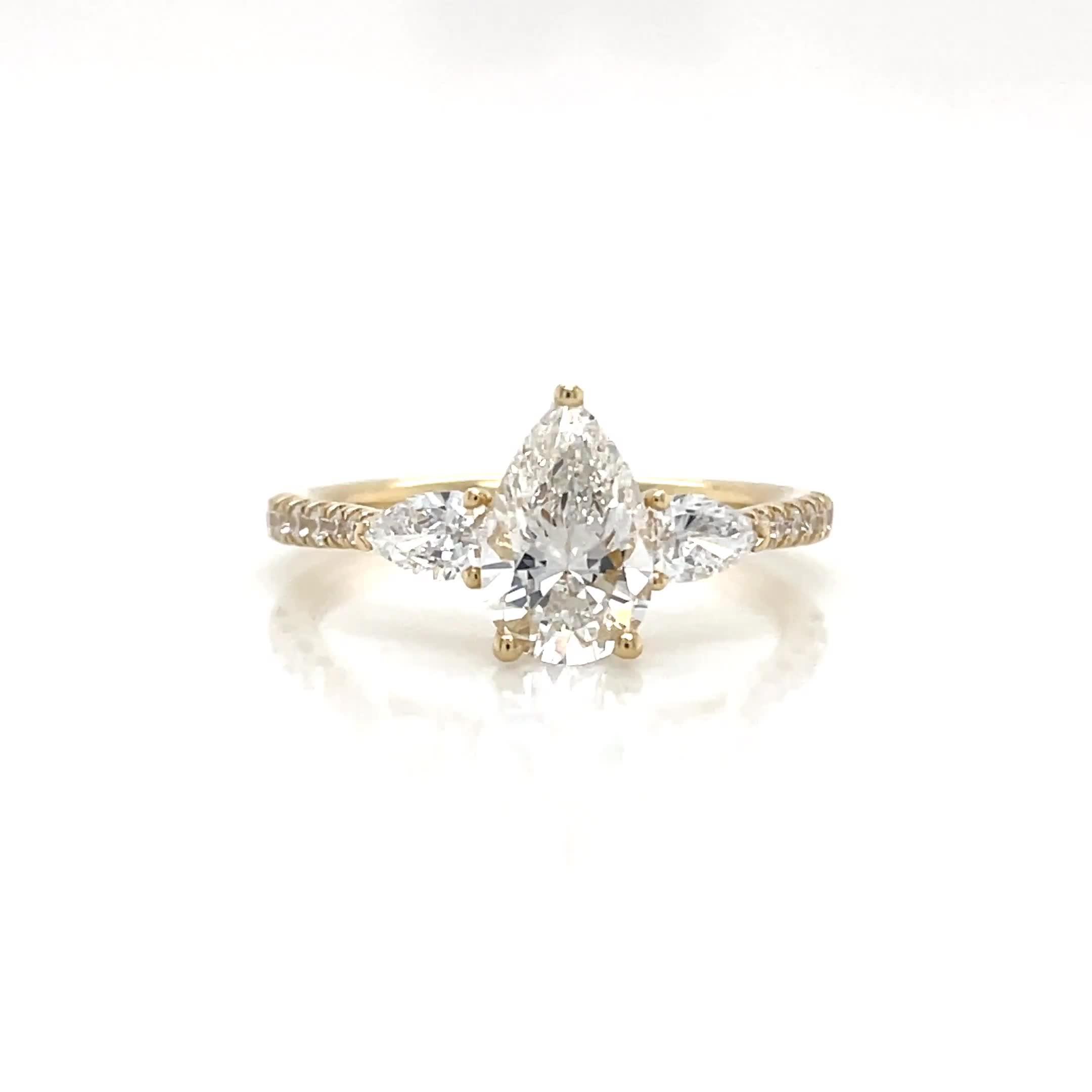 Image thumbnail 7 of 7 of Harriet 14Ct Pear Trilogy Stone Set Shoulders 140Ct Lab Grown Diamond Ring - Gold