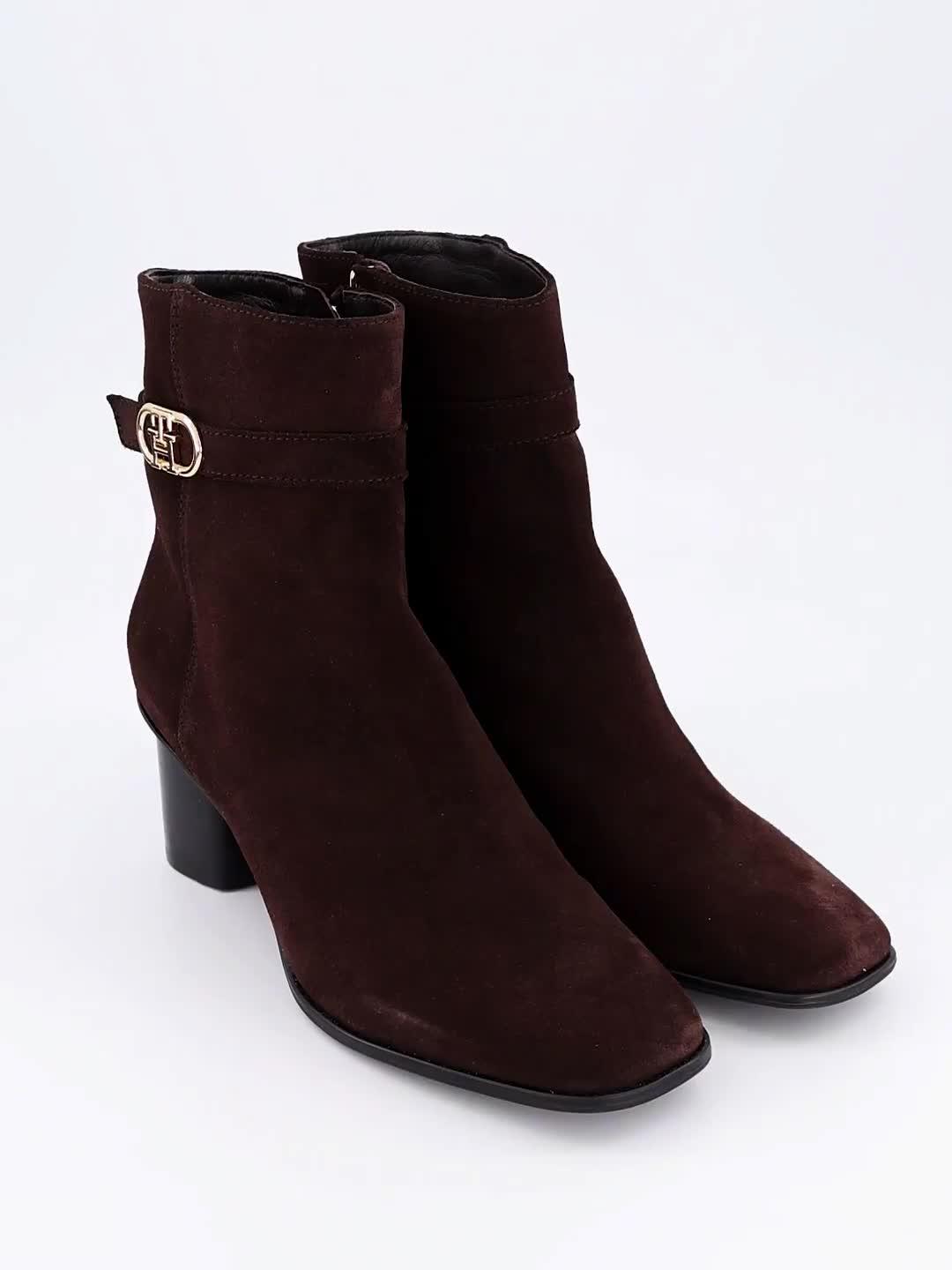 Image thumbnail 7 of 7 of Tommy Hilfiger Suede Buckle Strap Block Heel Ankle Boots - Brown