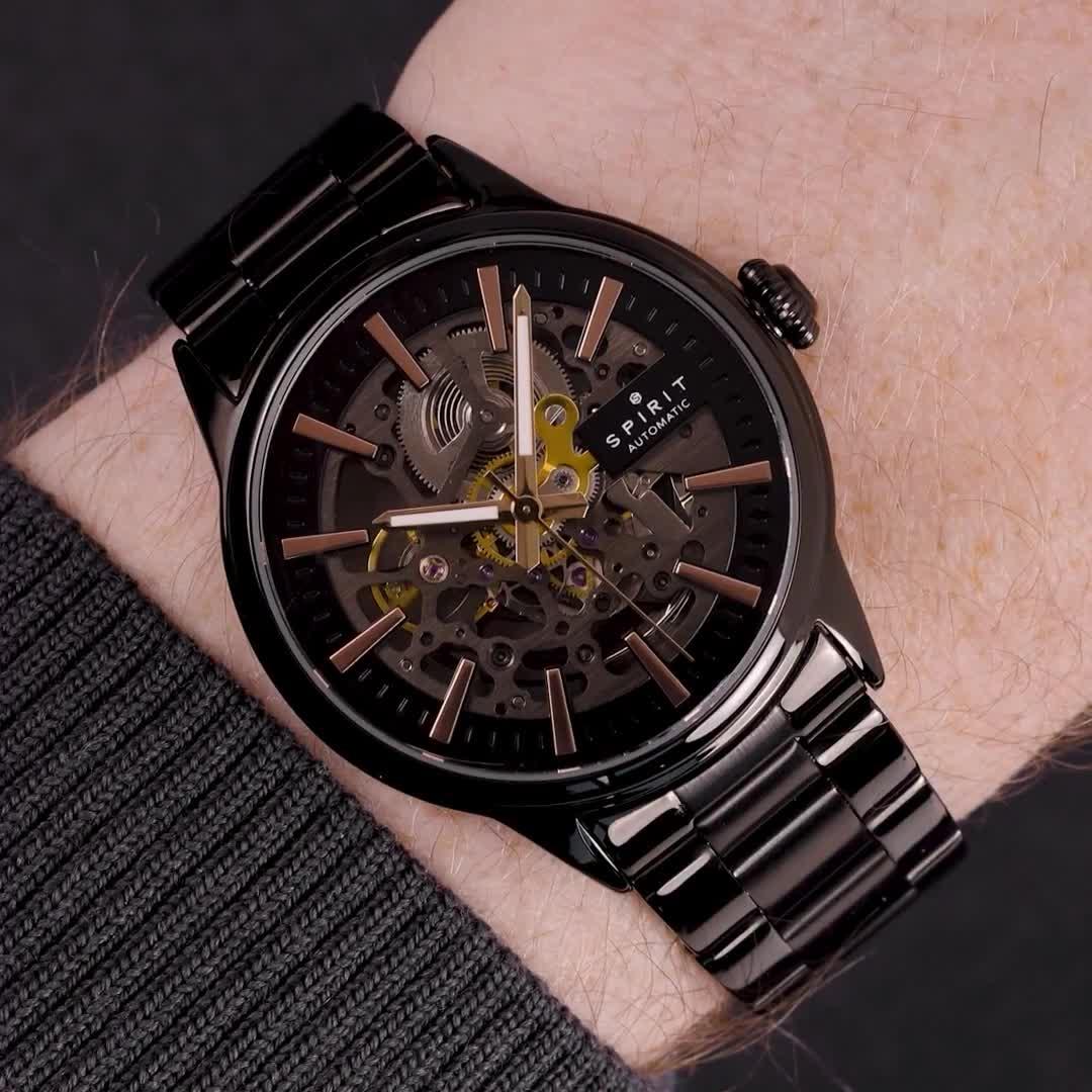 Image thumbnail 7 of 7 of Spirit Gents Skeleton Automatic Black Plated Bracelet Watch