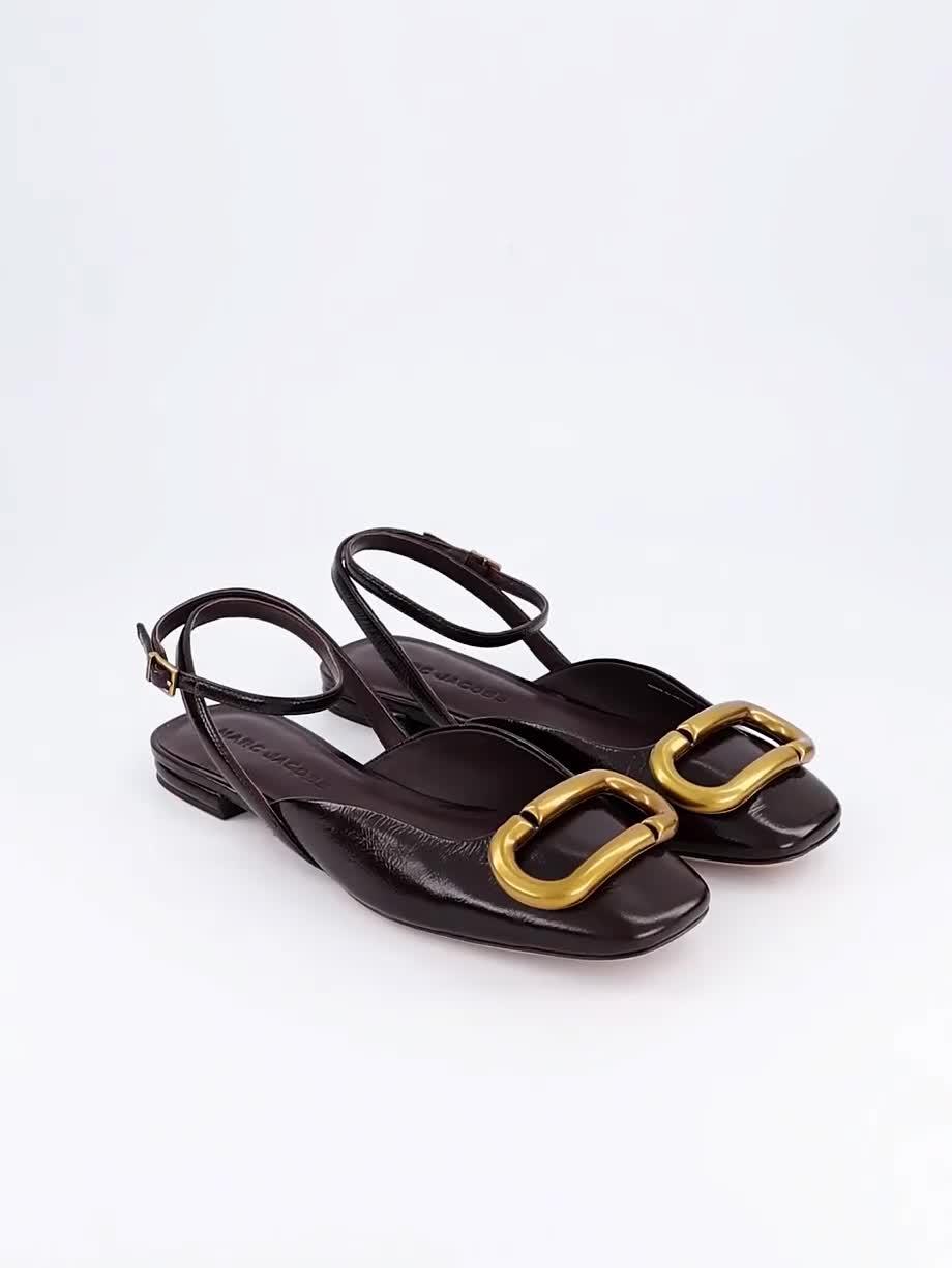Image thumbnail 7 of 7 of MARC JACOBS Womens Pop J Marc Hardware Ankle Strap Ballet Flats - Red